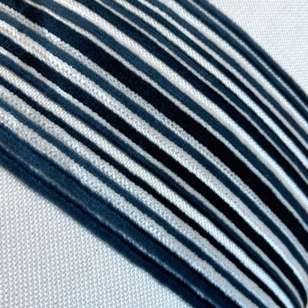Caldeira Navy Blue White Velvet Striped Feathered Lumbar Home Decorative Pillow - Picture 10 of 10